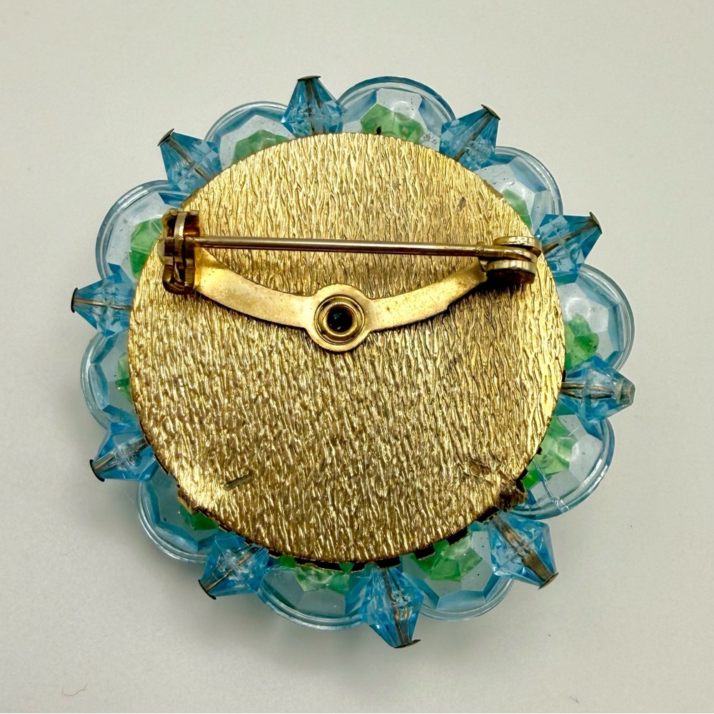 Unbranded-Vintage 1960-Brooch Pin-UV Glow Margarita Blue & Green Lucite-EUC - Picture 5 of 7